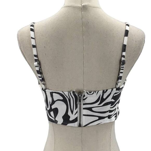 MELROSE WITH LOVE SZ S White Black Abstract Stretch Bustier Top NWT B75 - Picture 3 of 6